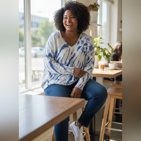 Alison Andrews Blue and White Tie-Dye Sweater, Plus Size 3X, NWOT - Picture 1 of 5